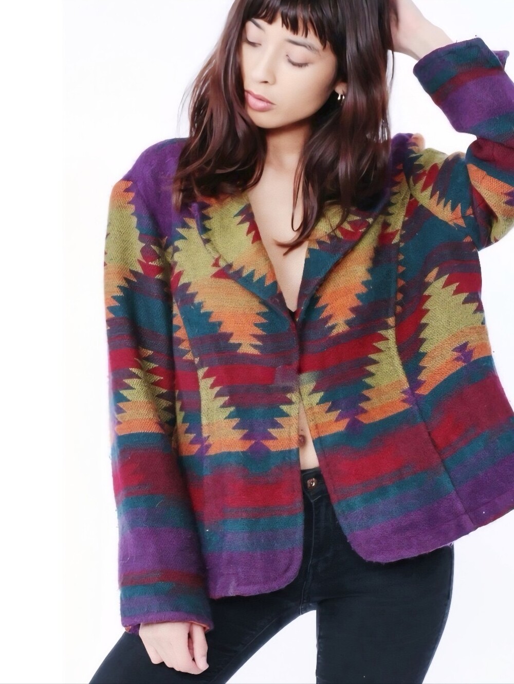 Coldwater Creek Multicolor Southwestern Wool Blazer Large